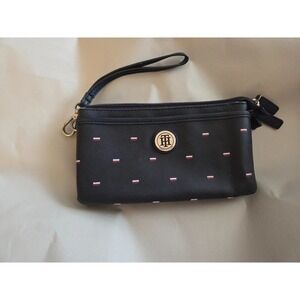 Women's Tommy Hilfiger Logo‎ Dual Zip Wristlet Wallet Front Pocket Navy